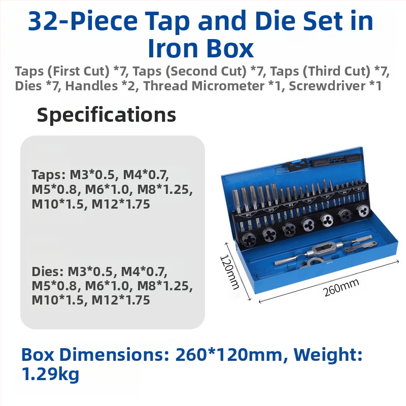 Tap and Die Set – Hand Taps and Dies, 12-Piece, Thread Tapping Tools