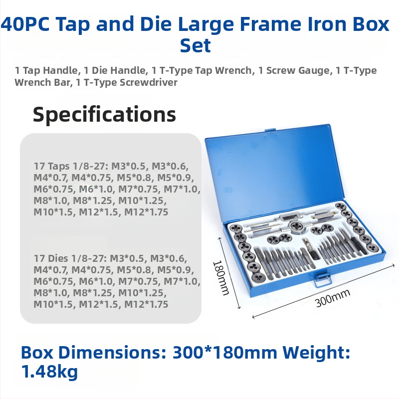 Tap and Die Set – Hand Taps and Dies, 12-Piece, Thread Tapping Tools