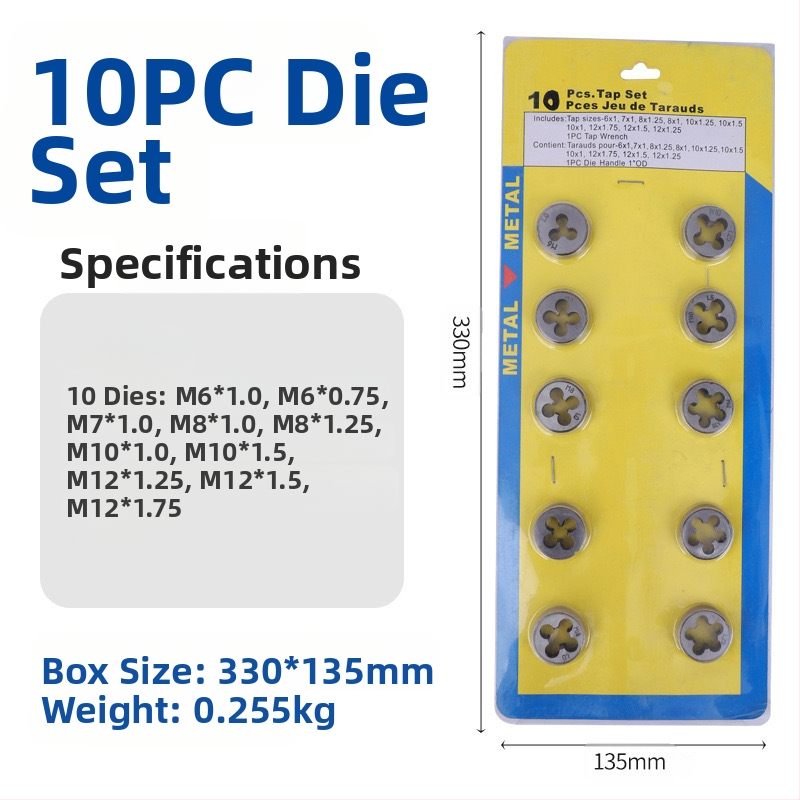 Tap and Die Set – Hand Taps and Dies, 12-Piece, Thread Tapping Tools