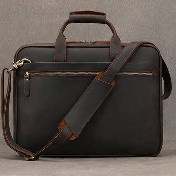 Чанта за лаптоп от естествена кожа, първи слой кравешка кожа, устойчива на износване, полиестерна подплата, есен 2024