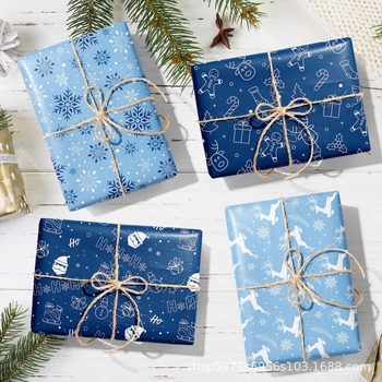 Χαρτί περιτυλίγματος δώρου με χριστουγεννιάτικο μοτίβο ελαφιού και νιφάδων χιονιού; Υλικό: συνθετικά υλικά; Στυλ: μοντέρνος μινιμαλισμός; Χρήση: εξωτερική συσκευασία δώρων