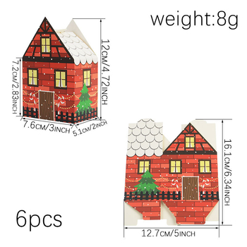 Božićna papirnata kutija za bombone s dizajnom božićnog drveta, zvonice i kućice; Materijal: papir; Pogodno za vjenčanja