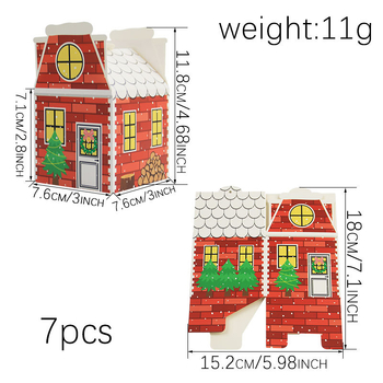 Božićna papirnata kutija za bombone s dizajnom božićnog drveta, zvonice i kućice; Materijal: papir; Pogodno za vjenčanja