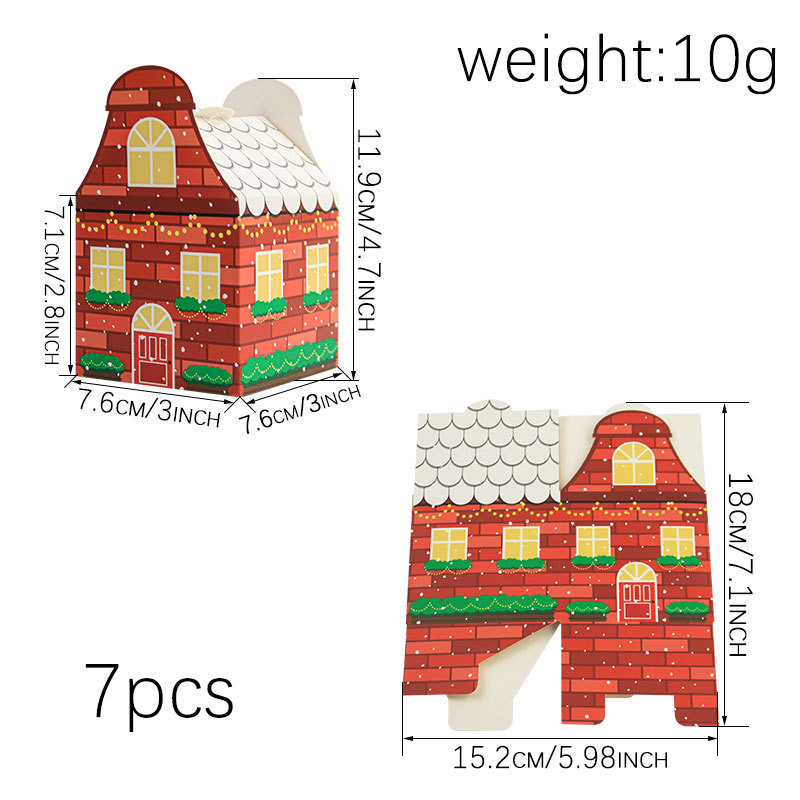 Božićna papirnata kutija za bombone s dizajnom božićnog drveta, zvonice i kućice; Materijal: papir; Pogodno za vjenčanja