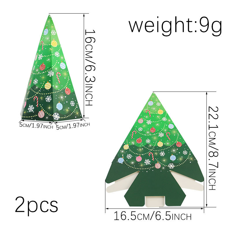 Božićna papirnata kutija za bombone s dizajnom božićnog drveta, zvonice i kućice; Materijal: papir; Pogodno za vjenčanja