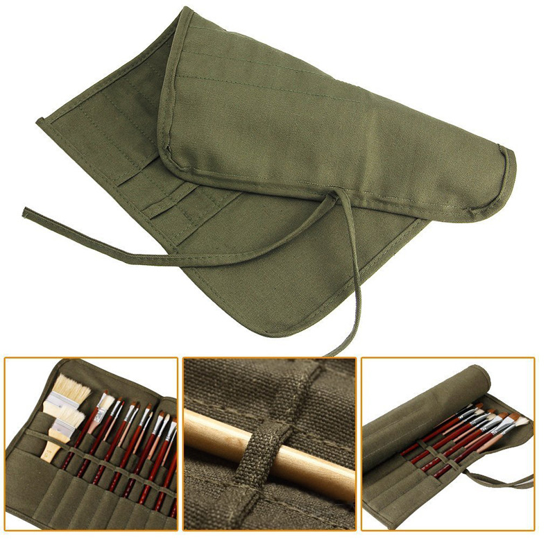 Vászonból készült roll-up ecsettartó táska, nagy kapacitású, hordozható, 22 ecsethez, logónyomás elérhető