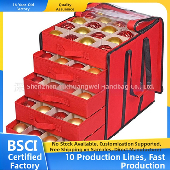 SN6608 Box na skladovanie vianočných gúľ, materiál 600D Oxford, skladacia, s vekom, s mriežkou, 45 l objem
