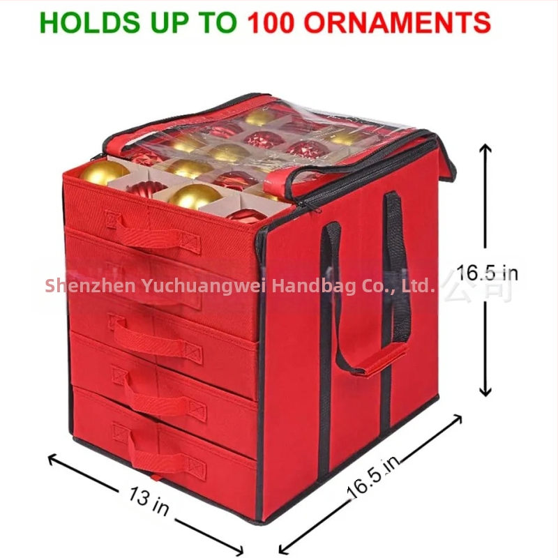 SN6608 Box na skladovanie vianočných gúľ, materiál 600D Oxford, skladacia, s vekom, s mriežkou, 45 l objem
