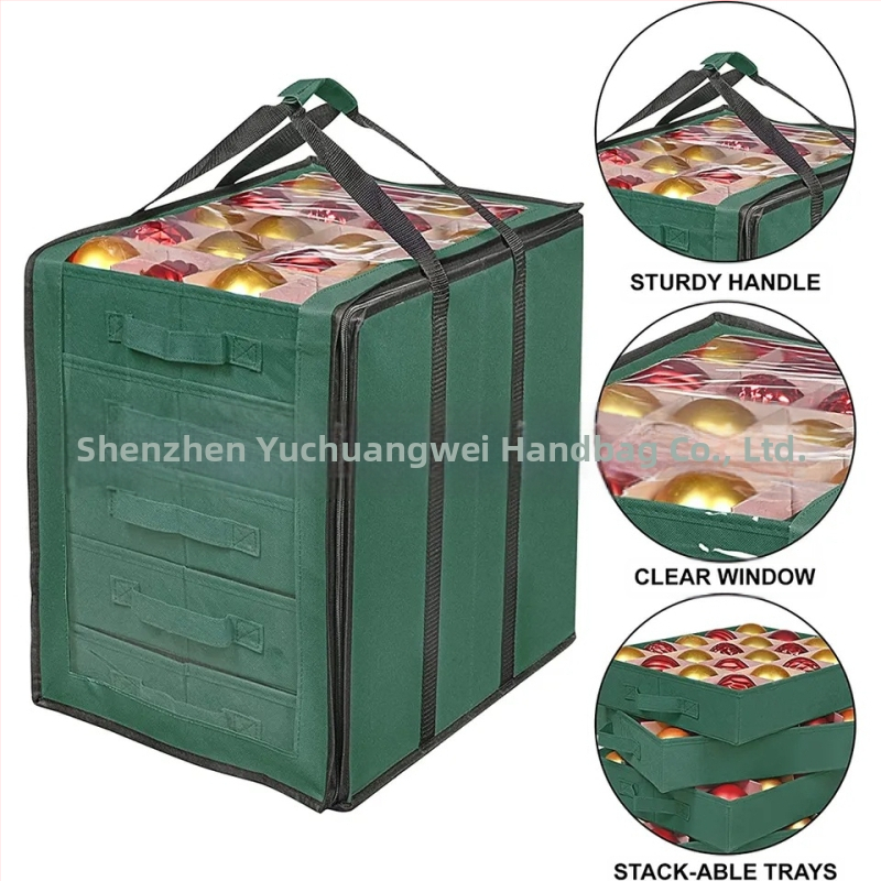 SN6608 Box na skladovanie vianočných gúľ, materiál 600D Oxford, skladacia, s vekom, s mriežkou, 45 l objem