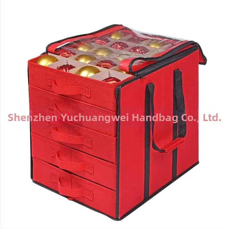 SN6608 Box na skladovanie vianočných gúľ, materiál 600D Oxford, skladacia, s vekom, s mriežkou, 45 l objem