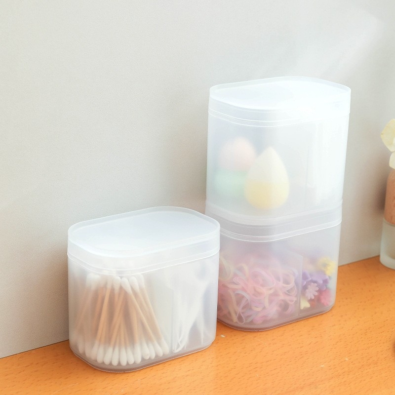 Japán stílusú műanyag kozmetikai tároló doboz fedéllel és rácsos elválasztókkal, fürdőszobába, 1 literes kapacitás