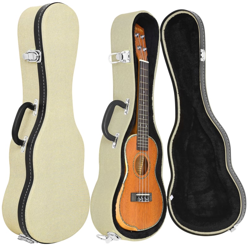 IN-262 Odos ir metalo ukulele dėklas, kietas korpusas, muzikos instrumentams