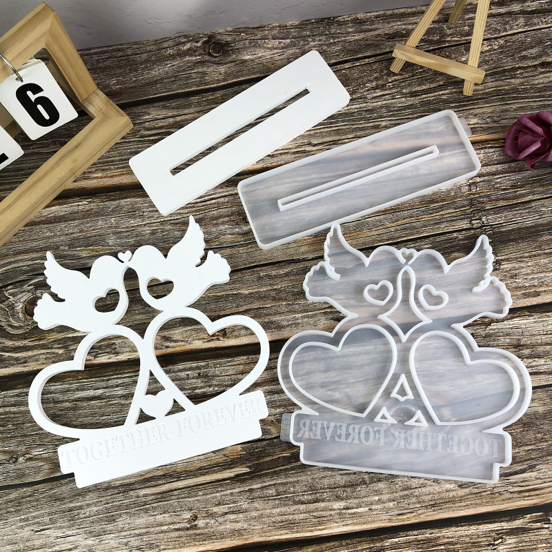 DIY szilikon süteményforma, szabálytalan alak, szív‑madár motívummal