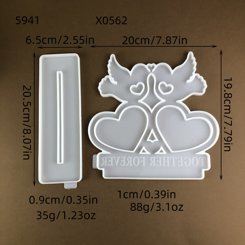 DIY szilikon süteményforma, szabálytalan alak, szív‑madár motívummal