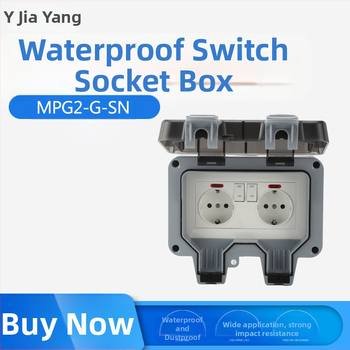 Lauko atsparus vandeniui Schuko dvigubas lizdas su jungikliu ir indikatoriaus lempute (ES standartas)