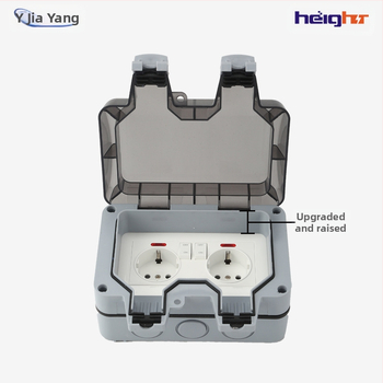 Lauko atsparus vandeniui Schuko dvigubas lizdas su jungikliu ir indikatoriaus lempute (ES standartas)