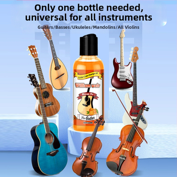Muzikos instrumentų priežiūros aliejus ir valiklis gitaroms, smuikui, erhu ir fortepijonui – prieš įtrūkimus; grynoji masė 0,15 kg • pakuotė 100 vnt • licencijuota privataus prekinio ženklo etiketė