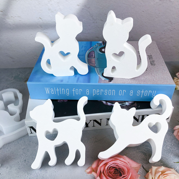 X0238 Σιλικόνη DIY Φόρμα για Κέικ — Γατάκι σε σχήμα καρδιάς, Ακανόνιστο σχήμα