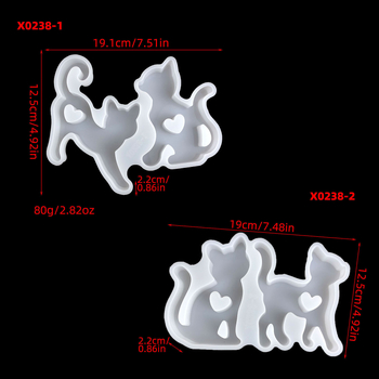 X0238 Σιλικόνη DIY Φόρμα για Κέικ — Γατάκι σε σχήμα καρδιάς, Ακανόνιστο σχήμα