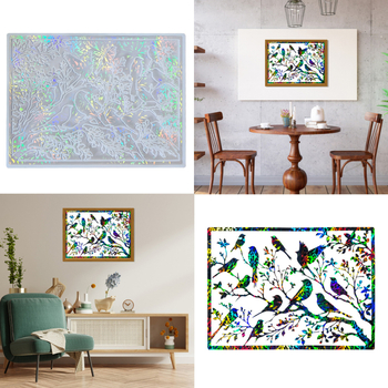 Silikoninė epoksidinės formos lapų ir paukščių sienų dekorui – netaisyklingos formos, holografinis dizainas