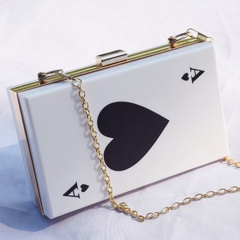Ženská akrylová crossbody taška s motívom Ace of Spades, malý štvorcový tvar, uzáver s západkou, jedna dĺžka popruhu
