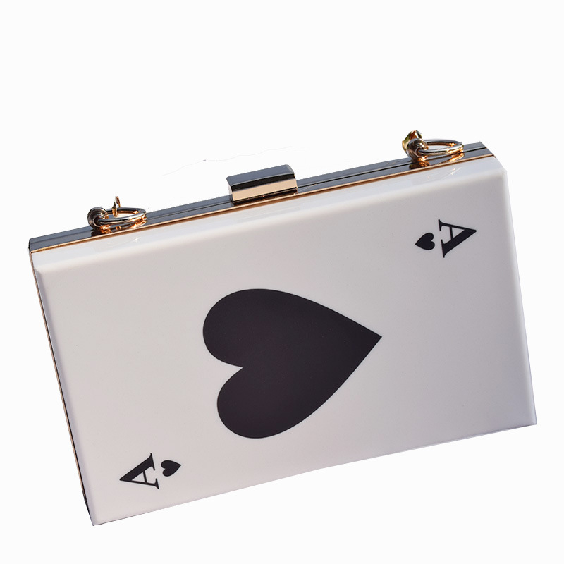 Ženská akrylová crossbody taška s motívom Ace of Spades, malý štvorcový tvar, uzáver s západkou, jedna dĺžka popruhu