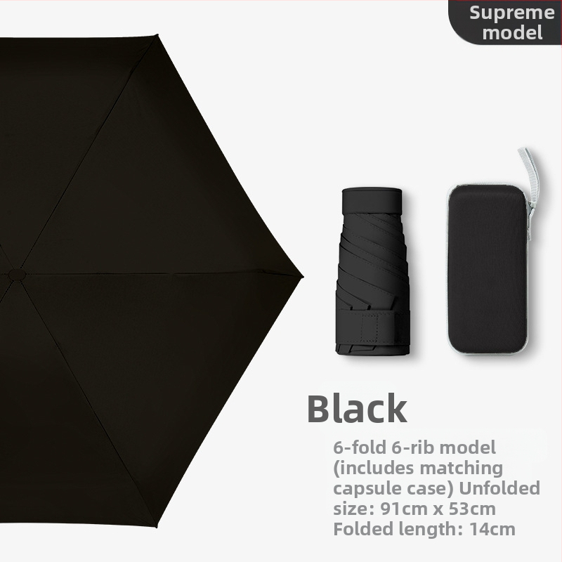 Kapsulinio tipo skėtis moterims, 6 rėmų, 210T audinys, UPF >40, rankinis atidarymas‑uždarymas, svoris 220 g