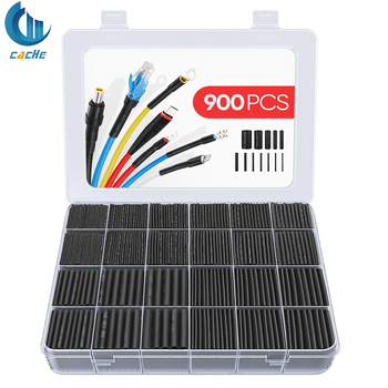Heat shrink tubing комплект, 900 бр., 2:1 свиване, огнеупорен полиеолефин VM-1, ROHS сертифициран