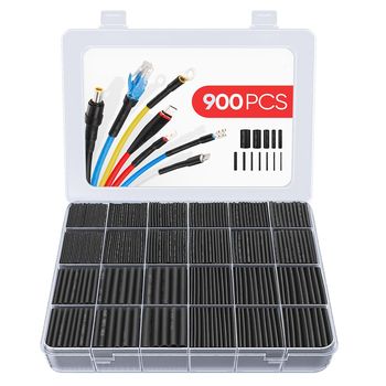 Heat shrink tubing комплект, 900 бр., 2:1 свиване, огнеупорен полиеолефин VM-1, ROHS сертифициран