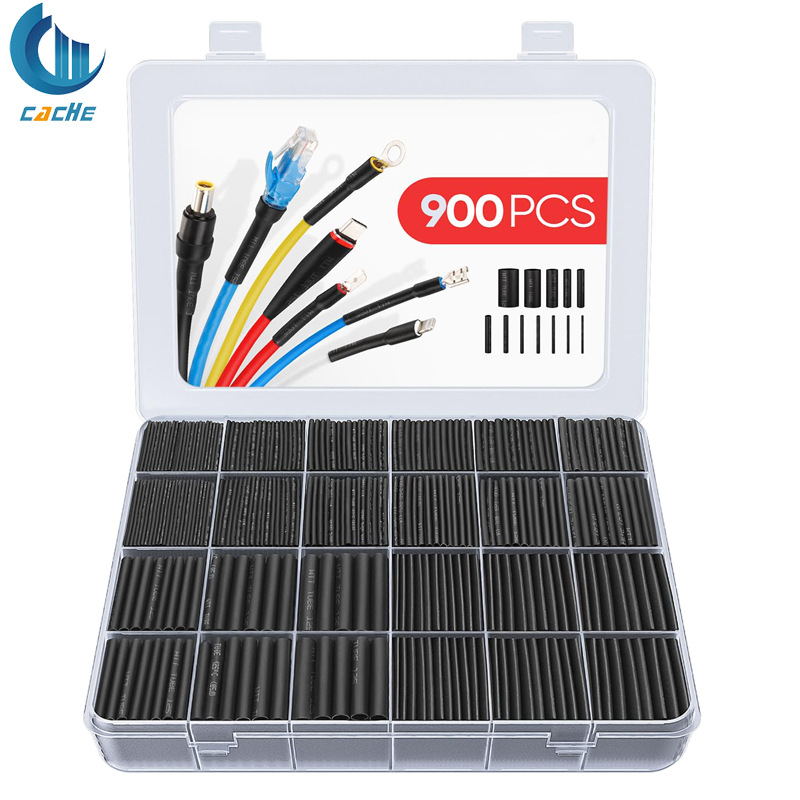 Heat shrink tubing комплект, 900 бр., 2:1 свиване, огнеупорен полиеолефин VM-1, ROHS сертифициран