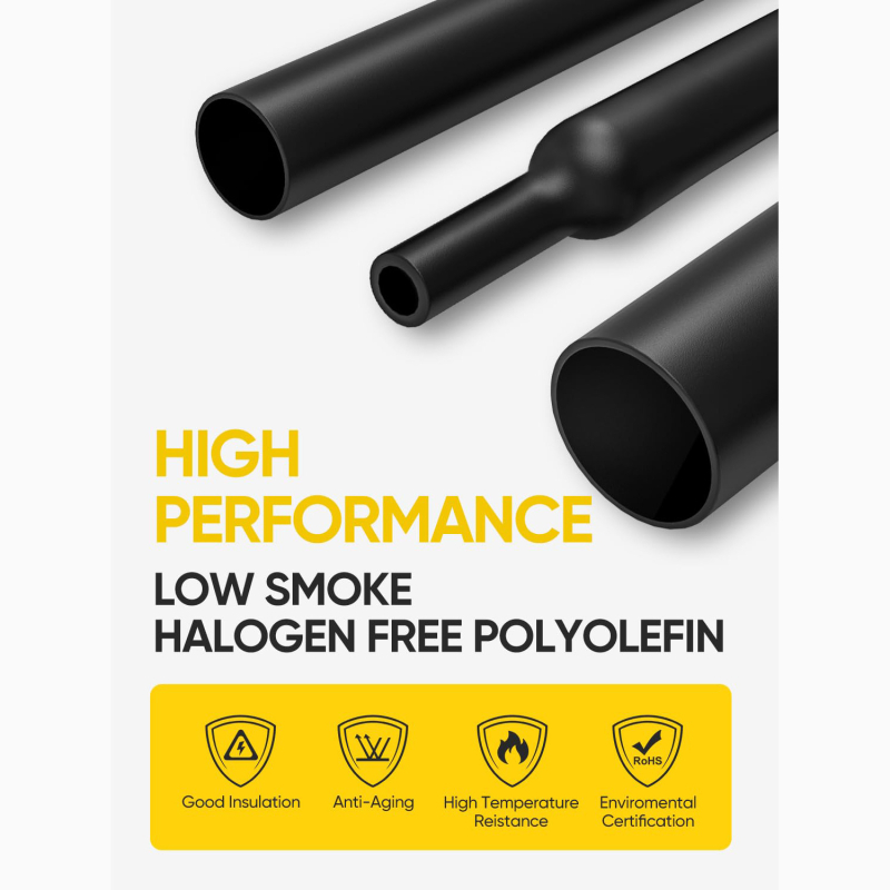 Heat shrink tubing комплект, 900 бр., 2:1 свиване, огнеупорен полиеолефин VM-1, ROHS сертифициран