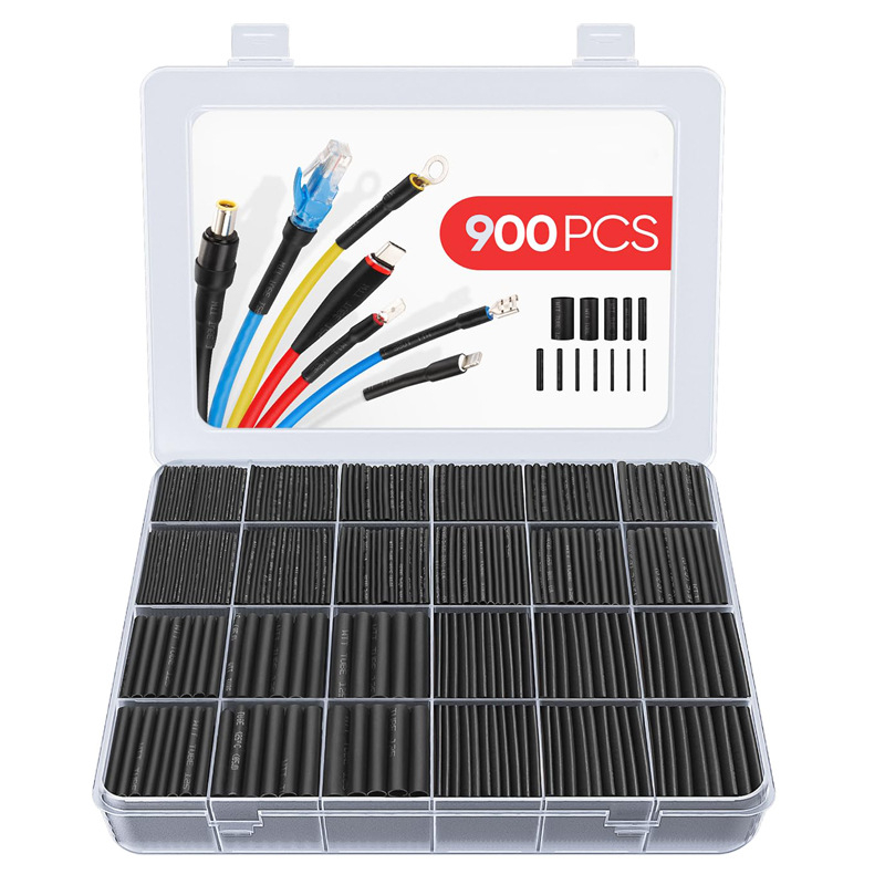 Heat shrink tubing комплект, 900 бр., 2:1 свиване, огнеупорен полиеолефин VM-1, ROHS сертифициран