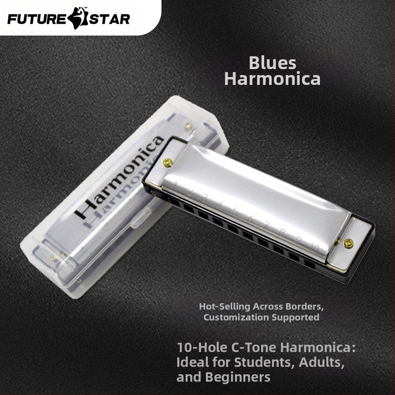 Blues harmonika s 10 dierkami, v tóne C, model BA10, materiál zvukových otvorov: živica