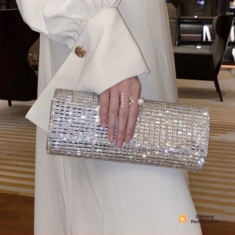 Zhihong moteriška rankinė su kristalais – crossbody tipo klutch, PU oda, elegantiškas stilius