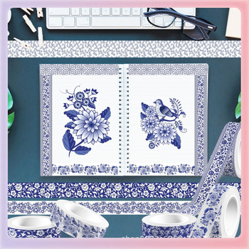 Ρολό washi tape – Κινεζικού στιλ πορσελάνης, Διαφανές, Προσαρμοζόμενο, Πάχος 1,5 cm