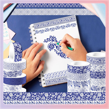 Ρολό washi tape – Κινεζικού στιλ πορσελάνης, Διαφανές, Προσαρμοζόμενο, Πάχος 1,5 cm