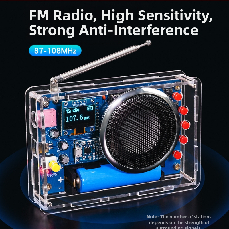 OLED дисплей радиокомплект за сглобяване – презареждаема FM радиоплатка за DIY проекти