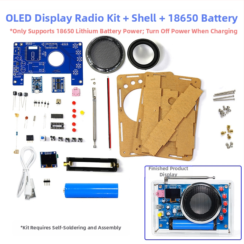 Kiti za sastavljanje radija s OLED zaslonom – ponovno punjivi FM sklop za DIY projekte