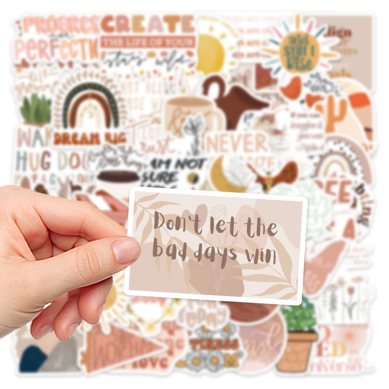 Bohemia ihletésű slogan matricák készlet, PVC anyagú, modern minimalist stílus, matrica kivitel, nyomtatott logó, testreszabás nélkül