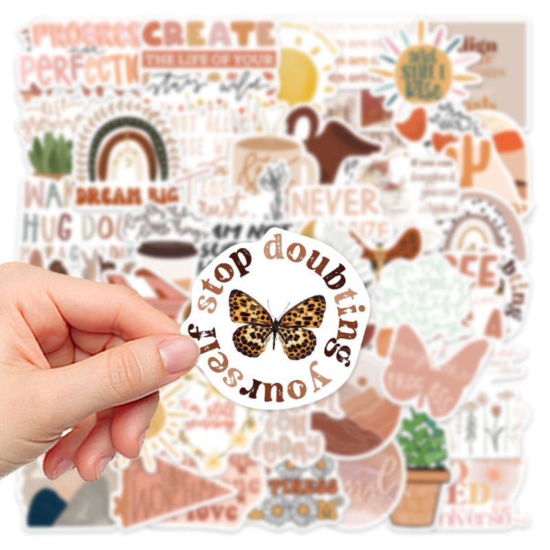 Bohemia ihletésű slogan matricák készlet, PVC anyagú, modern minimalist stílus, matrica kivitel, nyomtatott logó, testreszabás nélkül