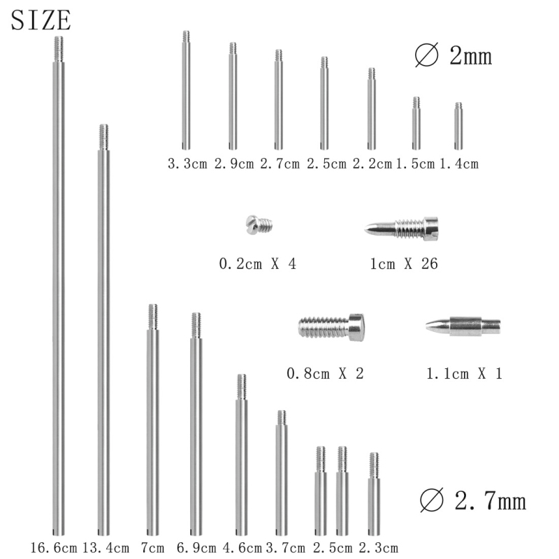 Set de unelte pentru reparații saxofon W21 — oțel de unelte, 16 axe filetate, 32 șuruburi, 1 știft conic, în pungă OPP