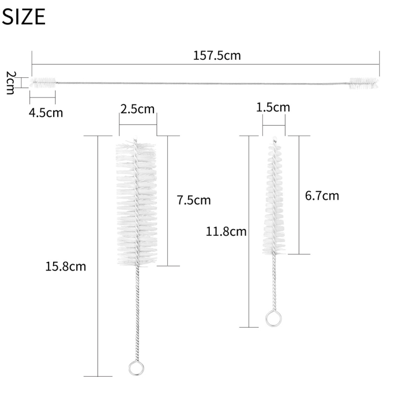 Čistiaci set na hudobný nástroj pre mosadzné nástroje, model B108, 3-dielny set s kefami z 304 nerezovej ocele a nylonovej vlny
