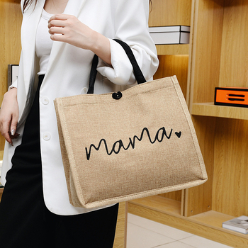 Памучно-ленова Tote чанта за жени – градски стил, малък квадрат, открита горна част, без подплата