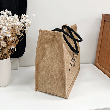 Памучно-ленова Tote чанта за жени – градски стил, малък квадрат, открита горна част, без подплата