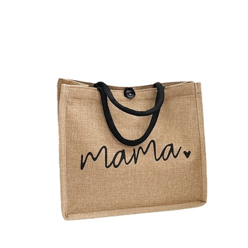 Памучно-ленова Tote чанта за жени – градски стил, малък квадрат, открита горна част, без подплата