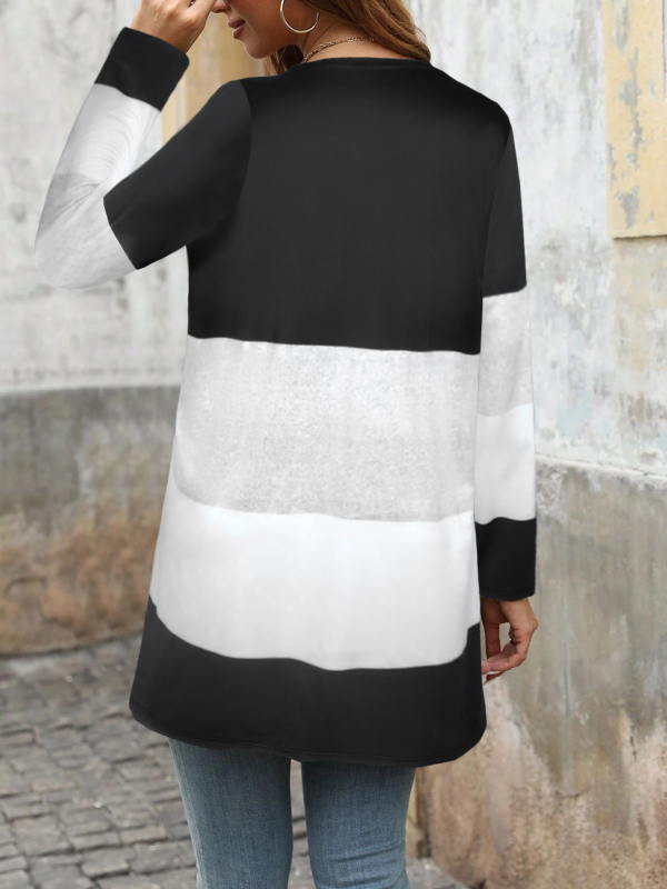 Γυναικεία χαλαρή μακρυμάνικη ζακέτα-cardigan με ψηφιακή εκτύπωση, ύφασμα από αναγεννημένη κυτταρινική ίνα και σπαντέξ, μεσαίου πάχους, μεσαίο μήκος, φθινοπωρο 2025