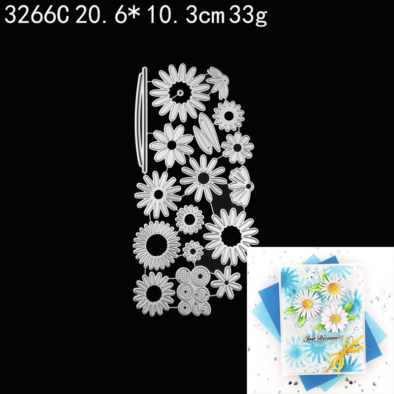 Ramunėlės pjovimo matrica scrapbookingui — anglies plienas, graviruota metalinė matrica