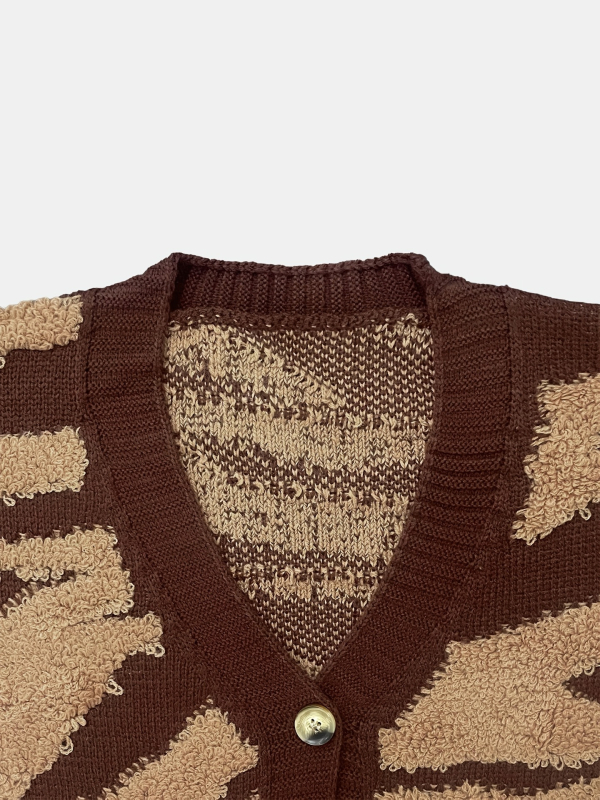 Moterų kardiganas su V kaklu, pūkuotas žakardas, vidutinio ilgio, 95% akrilo pluoštas