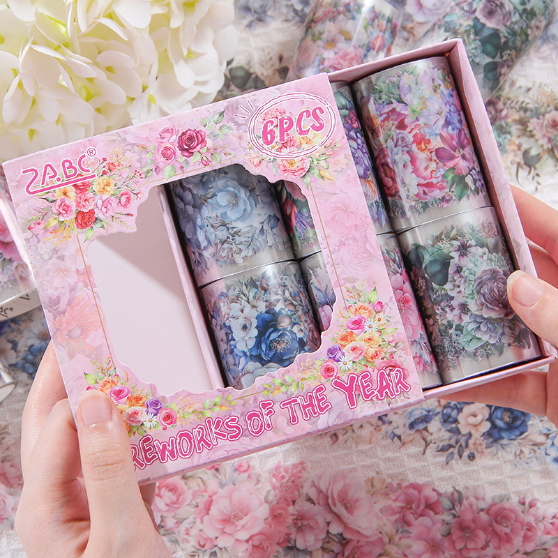 Διαφανές σετ PET ταινιών για DIY ημερολόγιο με εκτυπωμένα λουλούδια και αυτοκόλλητα σε μοντέρνο μινιμαλιστικό στυλ