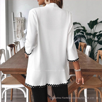 Γυναικεία ζακέτα από πολυεστέρα, φαρδιά γραμμή, μακριά μανίκια, χωρίς γιακά, ελαφριά, μήκος 50–65 εκ.